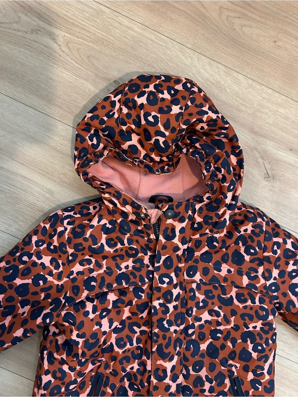 Cat & Jack Girls' Rust and Black Leopard Hooded Puffer Jacket